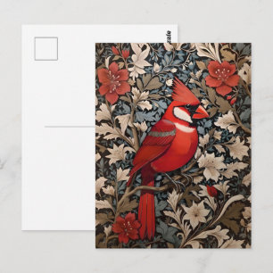 Noordelijke kardinaal vogel William Morris geïnspi Briefkaart