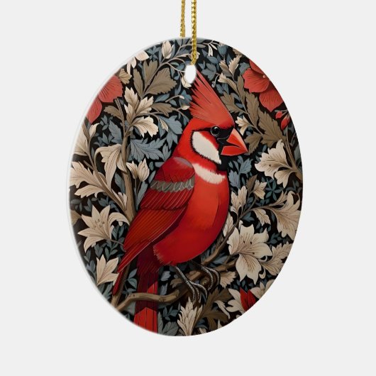 Noordelijke kardinaal vogel William Morris geïnspi Keramisch Ornament (Rechts)