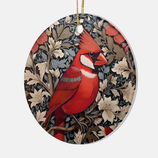 Noordelijke kardinaal vogel William Morris geïnspi Keramisch Ornament (Links)