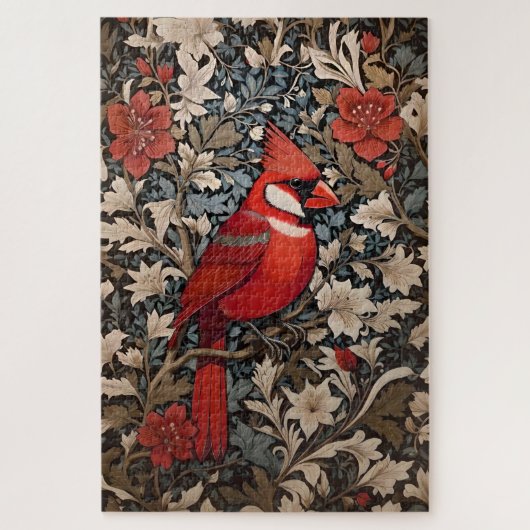 Noordelijke kardinaal vogel William Morris geïnspi Legpuzzel (Verticaal)