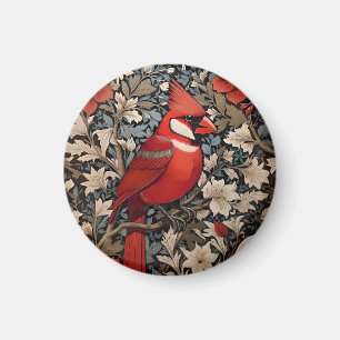 Noordelijke kardinaal vogel William Morris geïnspi Magneet