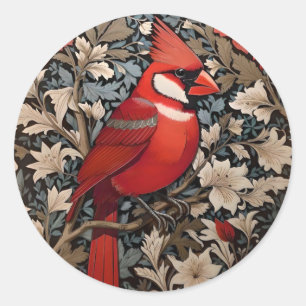 Noordelijke kardinaal vogel William Morris geïnspi Ronde Sticker