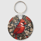 Noordelijke kardinaal vogel William Morris geïnspi Sleutelhanger (Voorkant)