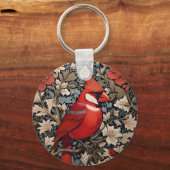 Noordelijke kardinaal vogel William Morris geïnspi Sleutelhanger (Voorkant)