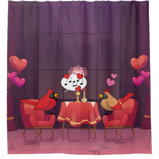 Noordelijke Kardinaal Vogels Diner Datum Douchegordijn (Voorkant)