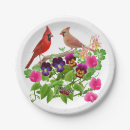 Noordelijke Kardinaal Vogels in Tuin Papier Borden Papieren Bordje