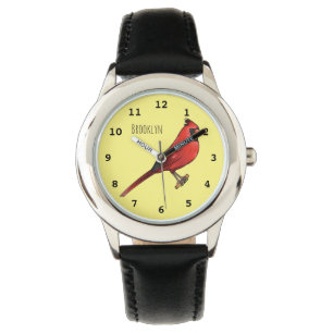 Noordelijke kardinaalvogel cartoonillustratie horloge