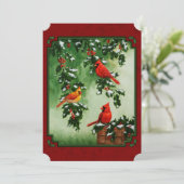Noordelijke Kardinalen en Holly Red Kaart (Staand voorkant)