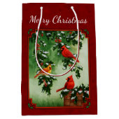 Noordelijke Kardinalen en Holly Red Medium Cadeauzakje (Voorkant)