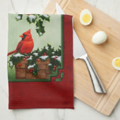 Noordelijke Kardinalen en Holly Red Theedoek (Quarter Fold)