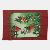 Noordelijke Kardinalen en Holly Red Theedoek (Horizontaal)