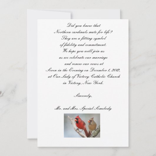 Noordelijke Kardinalen/Hernieuwing van het huwelij Kaart (Achterkant)