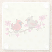 Noordelijke Kardinalen in de bloesologe tak Glazen Onderzetter (Achterkant)