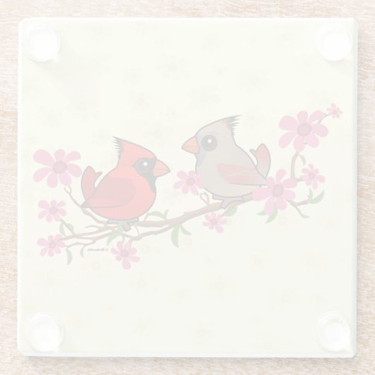 Noordelijke Kardinalen in de bloesologe tak Glazen Onderzetter (Achterkant)