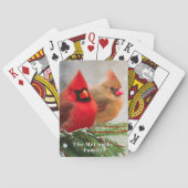 Noordelijke Kardinalen In Pine Tree Winter Familie Pokerkaarten (Achterkant)