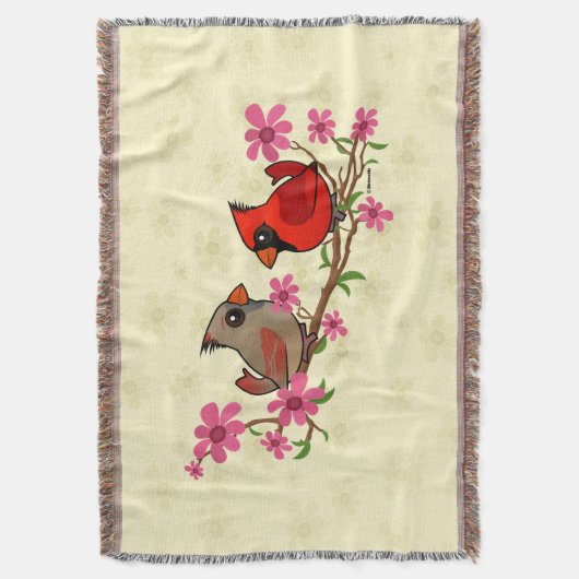 Noordelijke kardinalen op Blossom Branch Deken (Voorkant Verticaal)