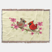 Noordelijke kardinalen op Blossom Branch Deken (Voorkant)