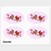 Noordelijke kardinalen op Blossom Branch Ovale Sticker (Vel)