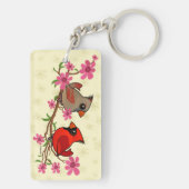 Noordelijke kardinalen op Blossom Branch Sleutelhanger (achterkant)