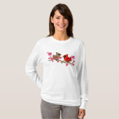Noordelijke kardinalen op Blossom Branch T-shirt (Voorkant volledig)