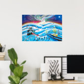 Noordelijke lampjes aurora borealis schilderij G B Poster (Thuiskantoor)