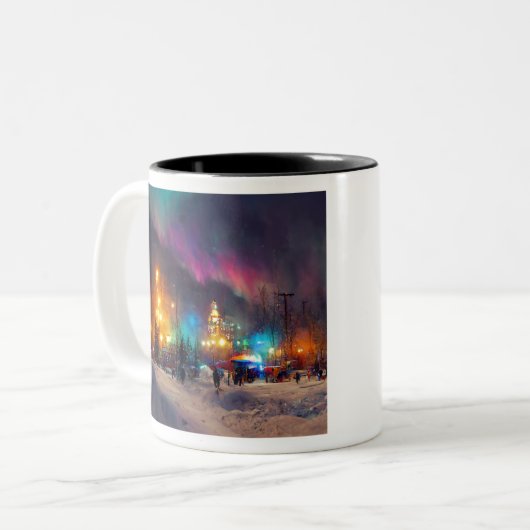 Noordelijke lichten 003 tweekleurige koffiemok (Voorkant links)