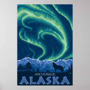 Noordelijke lichten - Anchorage, Alaska Poster