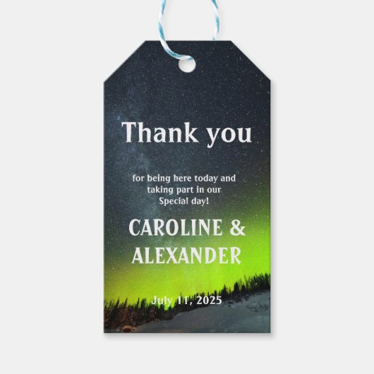 Noordelijke Lichten Aurora Borealis Night Sky Wedd Cadeaulabel (Voorkant)