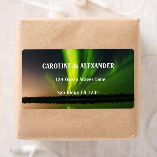 Noordelijke Lichten Aurora Borealis Night Sky Wedd Etiket (Insitu)