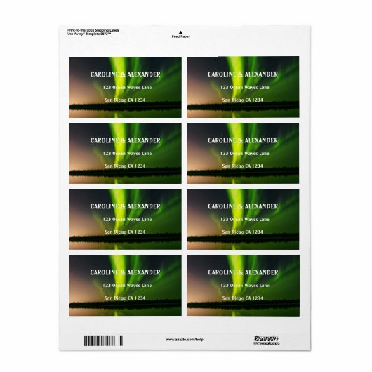 Noordelijke Lichten Aurora Borealis Night Sky Wedd Etiket (Full Sheet)