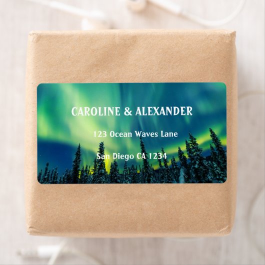 Noordelijke Lichten Aurora Borealis Night Sky Wedd Etiket (Insitu)