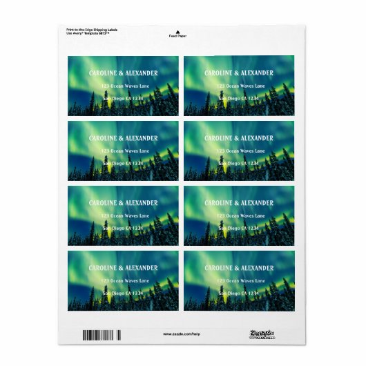Noordelijke Lichten Aurora Borealis Night Sky Wedd Etiket (Full Sheet)