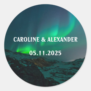 Noordelijke Lichten Aurora Borealis Night Sky Wedd Ronde Sticker