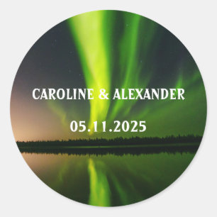 Noordelijke Lichten Aurora Borealis Night Sky Wedd Ronde Sticker