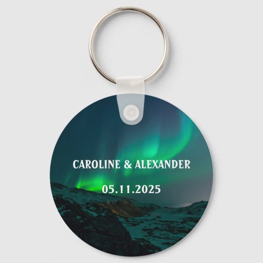 Noordelijke Lichten Aurora Borealis Night Sky Wedd Sleutelhanger (Voorkant)
