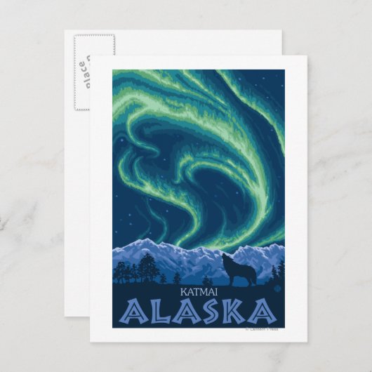 Noordelijke lichten - Katmai, Alaska Briefkaart (Voorkant / Achterkant)