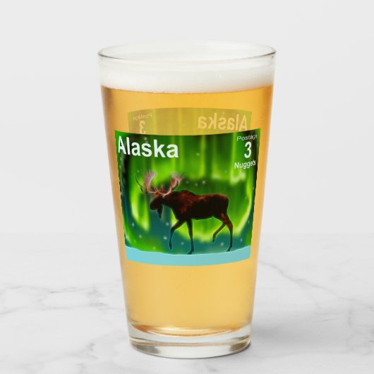 Noordelijke Lichten Moose - Alaska Postage Glas (Voorkant gevuld)