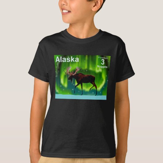 Noordelijke Lichten Moose - Alaska Postage T-shirt (Voorkant)