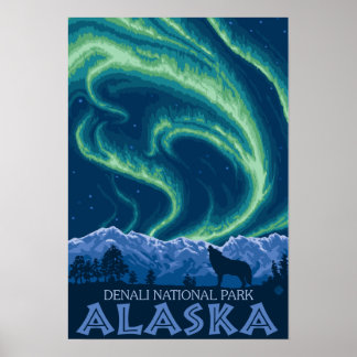 Noordelijke Lichten - Nationaal Park Denali, Alask Poster