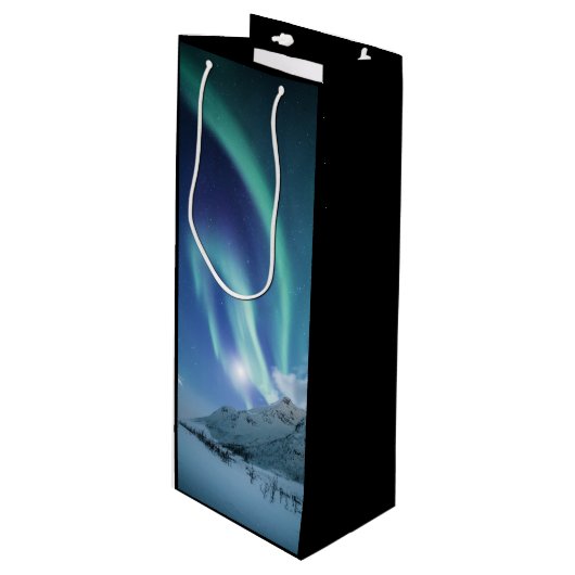 Noordelijke Lichten Noorwegen Wijn Cadeautas (Voorkant Gekanteld)