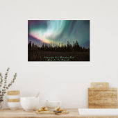 Noordelijke lichten over een zwarte sparren bos poster (Keuken)