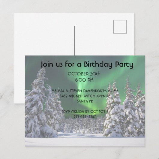 Noordelijke lichten tijdens de winter aankondigingskaart (Voorkant / Achterkant)