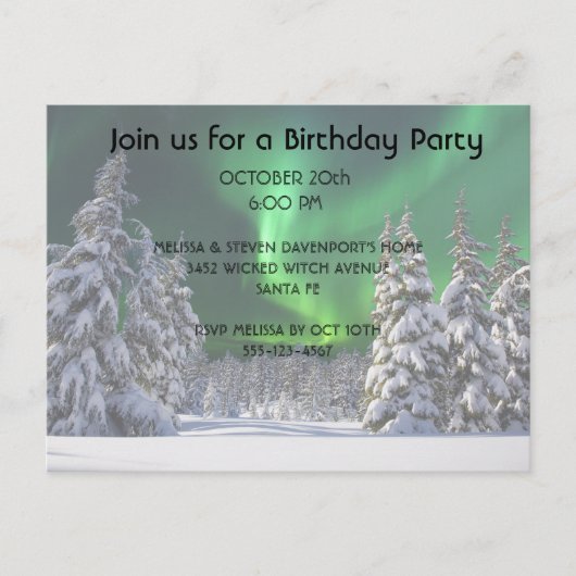 Noordelijke lichten tijdens de winter aankondigingskaart (Voorkant)