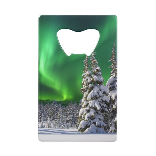 Noordelijke lichten tijdens de winter creditkaart flessenopener (Achterkant)