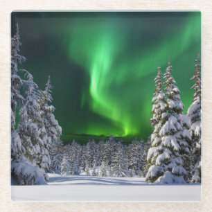 Noordelijke lichten tijdens de winter glazen onderzetter
