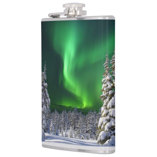 Noordelijke lichten tijdens de winter heupfles (Links)