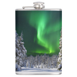 Noordelijke lichten tijdens de winter heupfles