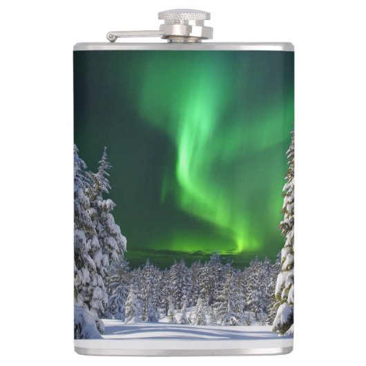 Noordelijke lichten tijdens de winter heupfles (Voorkant)