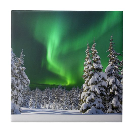 Noordelijke lichten tijdens de winter tegeltje (Voorkant)