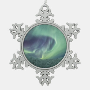 Noordelijke lichten tin sneeuwvlok ornament